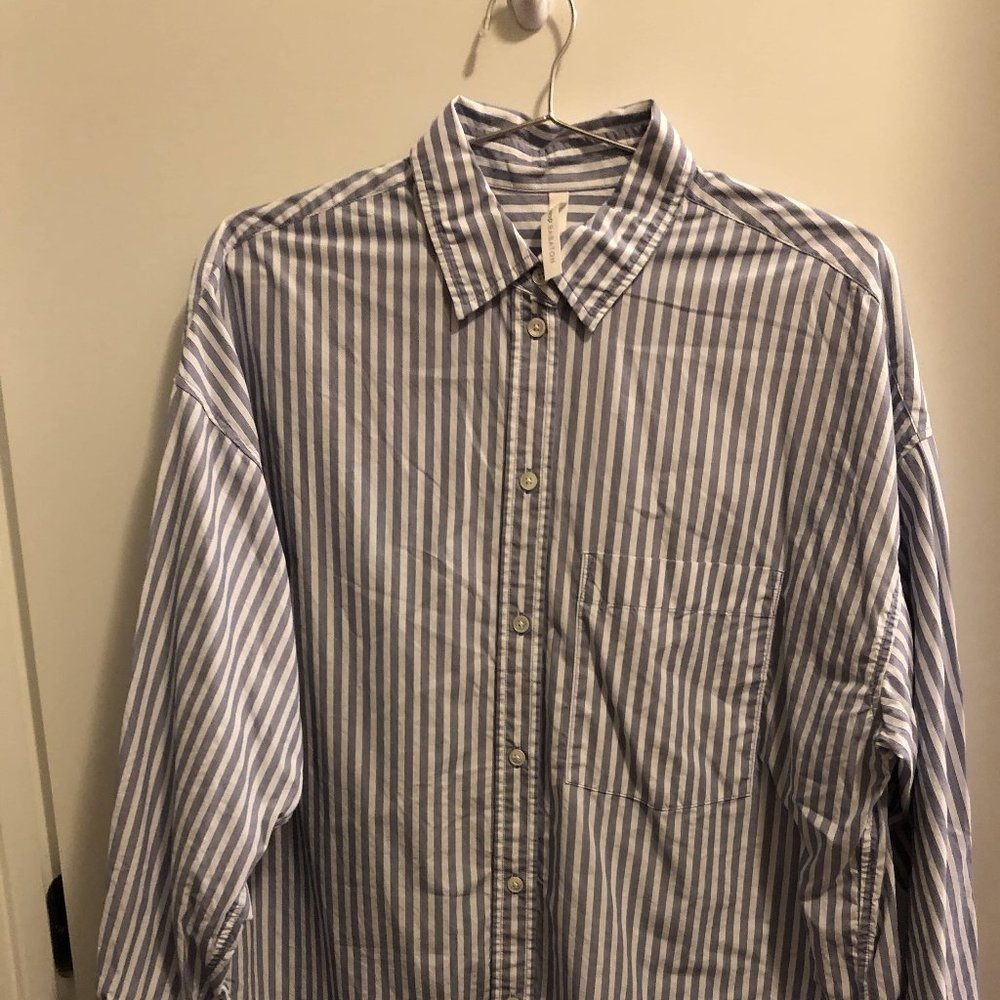 The Group Babaton Fade Indigo Striped Button Up Shirt